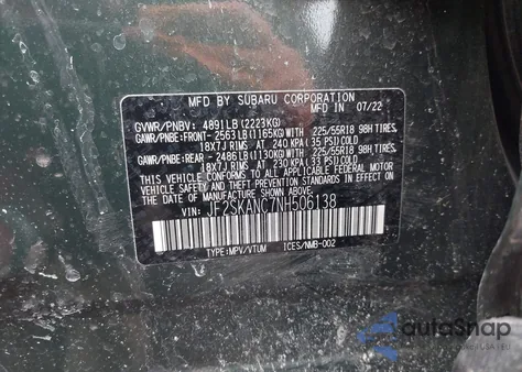 2022 Subaru Forester Limited from USA, damaged, VIN JF2SKANC7NH506138